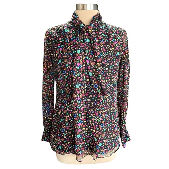 Shoshanna Silk Blouse Black Multicolor Geometric Circle Print Size 4 Career Wear - Picture 1 of 9
